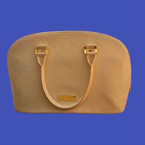 JOY & IMAN Ivory Pebbled SpIit Leather Large Clamshell Satchel Handbag - Picture 1 of 12